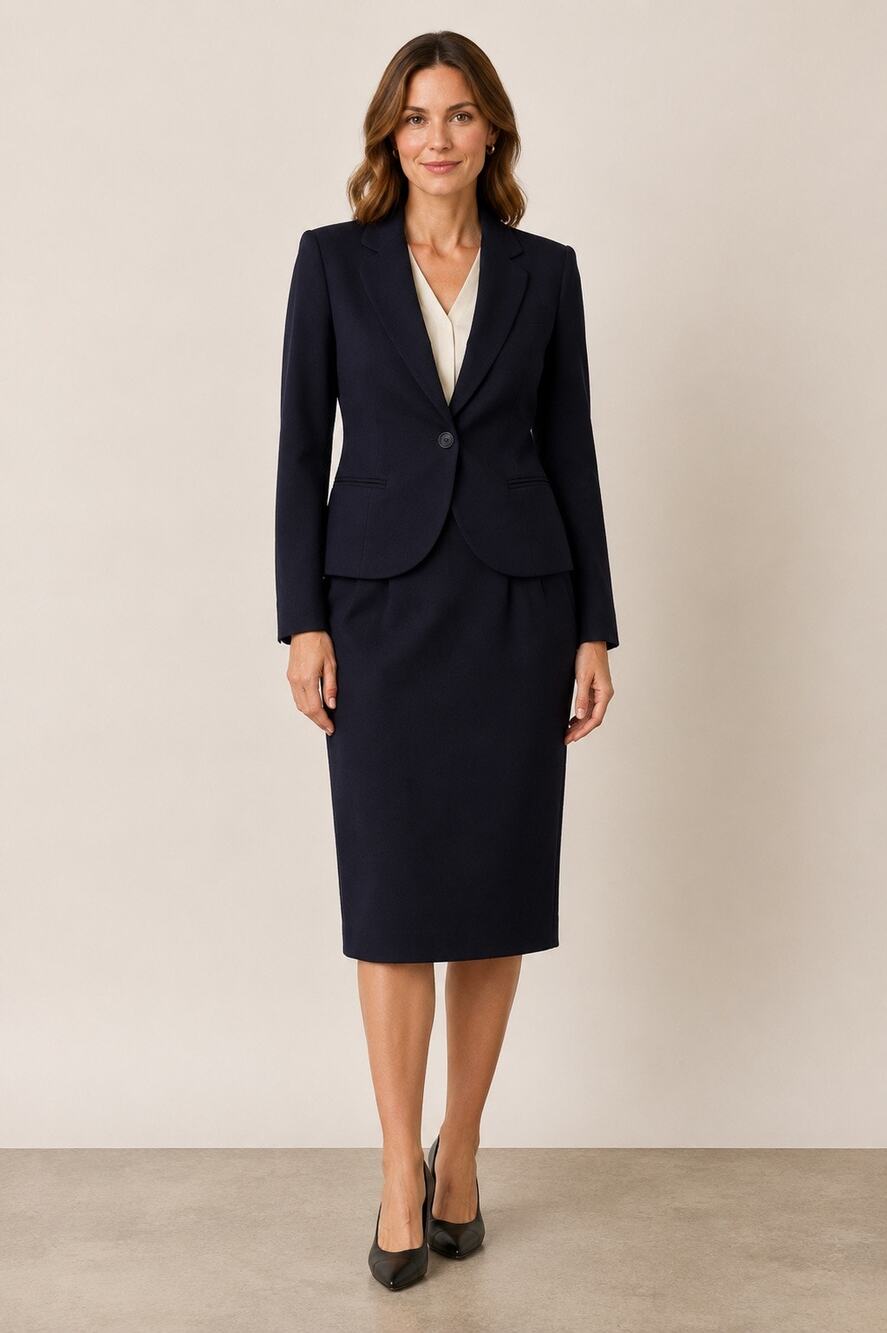 Vintage Talbots 100% Wool Navy Blue Blazer & Pencil Skirt Suit Set Size 10 USA